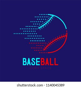 Baseball dash logo icon outline stroke set dash line design illustration isolated on dark blue background with baseball text and copy space