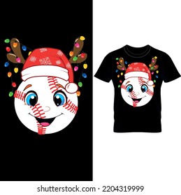   Baseball Decorations with Christmas Hat ,Deer horn and various light-Baseball Design Christmas T-Shirt,Funny Christmas T Shirt Design,Baseball DesignChristmas Party Shirt, Xmas Sport Shirt. svg