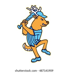 Baseball deer batter cartoon vector