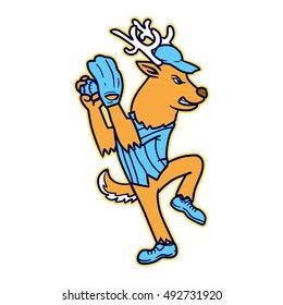 Baseball deer pitcher cartoon vector 