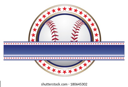 Baseball Design With Banner is an illustration of a baseball design done in red white and blue with a baseball and a large blank banner for your text.