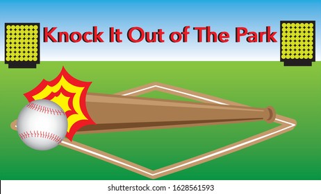 Baseball Diamond Ball Being Hit Slogan Stock Vector Royalty Free