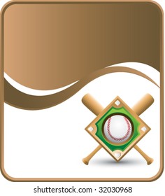 Baseball diamond and bats on brown wave background