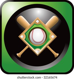 baseball diamond and crossed bats on green web button