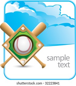 baseball diamond and crossed bats on cloud banner