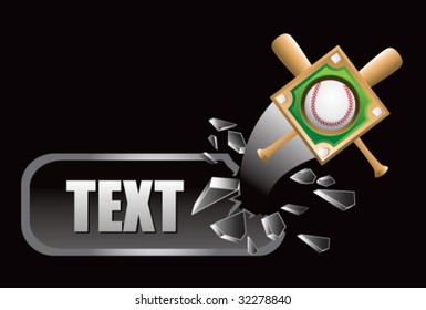 baseball diamond and crossed bats on broken banner