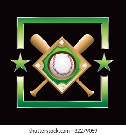 baseball diamond and crossed bats on star background