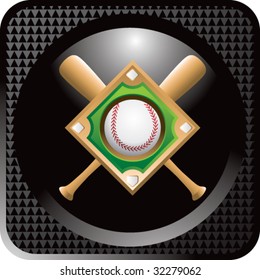 baseball diamond and crossed bats on black web button