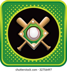 baseball diamond and crossed bats on green halftone web button