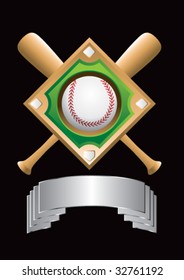 baseball diamond and crossed bats on silver display