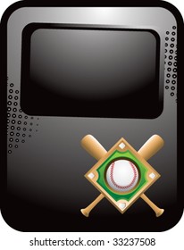 baseball diamond and crossed bats on black template banner