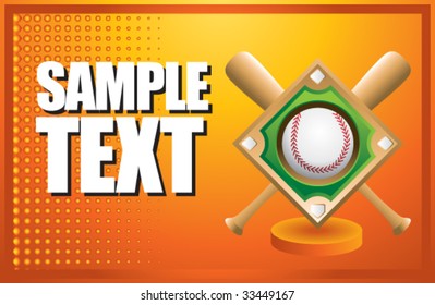 baseball diamond and crossed bats on orange halftone banner