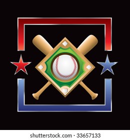 baseball diamond and crossed bats on star background