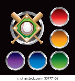 baseball diamond and crossed bats on glossy web button