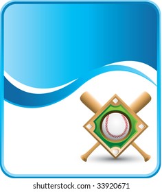 baseball diamond and crossed bats on wave background template