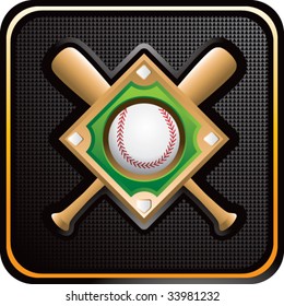 baseball diamond and crossed bats on glossy web button