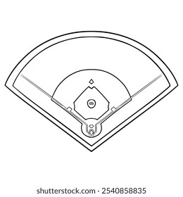 baseball diamond or baseball field illustration hand drawn outline vector