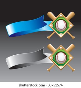 baseball diamond on blue and gray ribbon banners