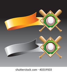 baseball diamond on orange and gray ribbons
