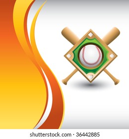 baseball diamond on vertical orange wave background