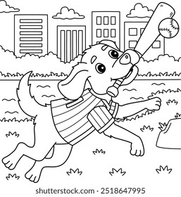 Baseball Dog Playing Coloring Page for Kids