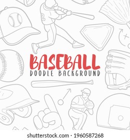 Baseball Doodle Banner Icon. Sport Vector Illustration Hand Drawn Art. Line Symbols Sketch Background.