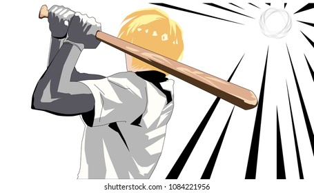 baseball drawing. Illustration shows a player beats a baseball bat on the ball. Sport. Baseball. Vector illustration