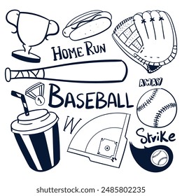 Baseball drawing vector hand drawn baseball sports scribble vector. baseball doodles 