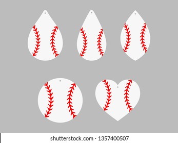 Baseball earrings. Softball. Baseball lace. Sport ball leather earring templates. Vector illustration