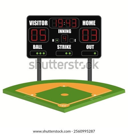 Baseball electronic scoreboard and field. Icon on grey background - vector illustration