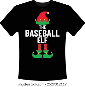 The Baseball Elf Christmas T-Shirt Design Matching Family Holiday Elf Christmas Graphic