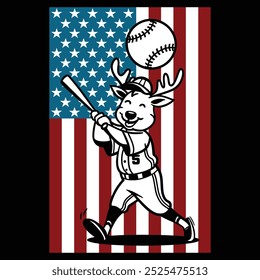 Baseball Elk American Flag Patriotic Camiseta