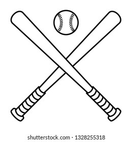 Baseball emblem with baseball bats and a baseball ball in line art style. Vector illustration