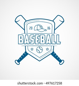 Baseball Emblem Blue Line Icon On White Background