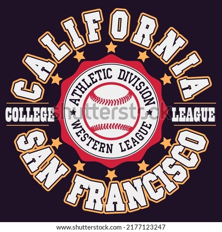 Baseball emblem. California typography print, Sport print t-shirt. vector