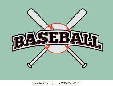 Baseball emblem with crossed bats and ball. Baseball typographical vintage style poster. Vector illustration.
