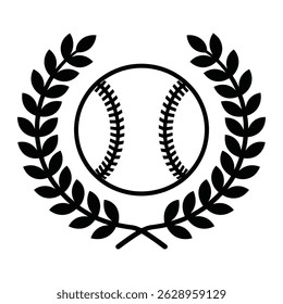 Baseball Emblem with Laurel Wreath Icon in Black and White