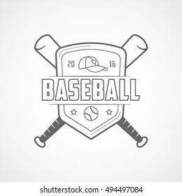 Baseball Emblem Line Icon On White Background