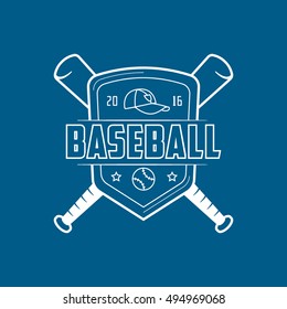 Baseball Emblem Line Icon On Blue Background