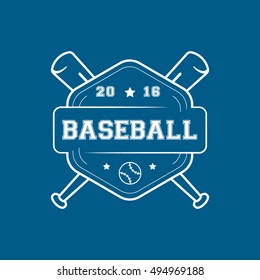 Baseball Emblem Line Icon On Blue Background
