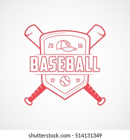 Baseball Emblem Red Line Icon On White Background