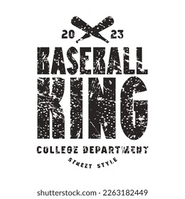 Baseball emblem for sticker and t-shirt. Graphic design with retro texture. Black print on white background