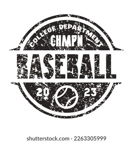 Baseball emblem for sticker and t-shirt. Graphic design with retro texture. Black print on white background