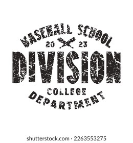 Baseball emblem for sticker and t-shirt. Graphic design with retro texture. Black print on white background