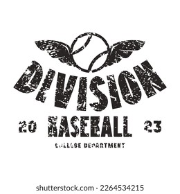 Baseball emblem for sticker and t-shirt. Graphic design with retro texture. Black print on white background