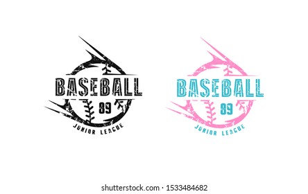 Baseball emblem for t-shirt. Design with vintage texture. Black and color print on white background