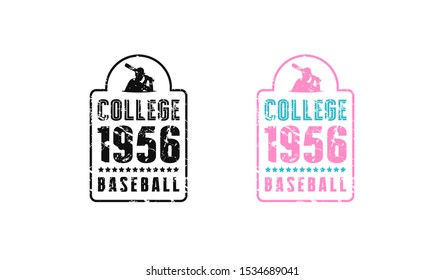 Baseball emblem for t-shirt. Design with vintage texture. Black and color print on white background