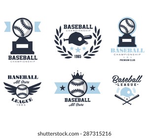 Baseball emblems or badges with various designs vector illustration