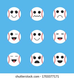 Juego de iconos de emoción de béisbol. Etóxico de béisbol