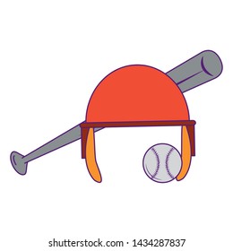 baseball equiment elements ball, aluminum bat and batter helmet icon cartoon vector illustration graphic design